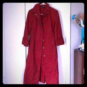 Long red trench coat